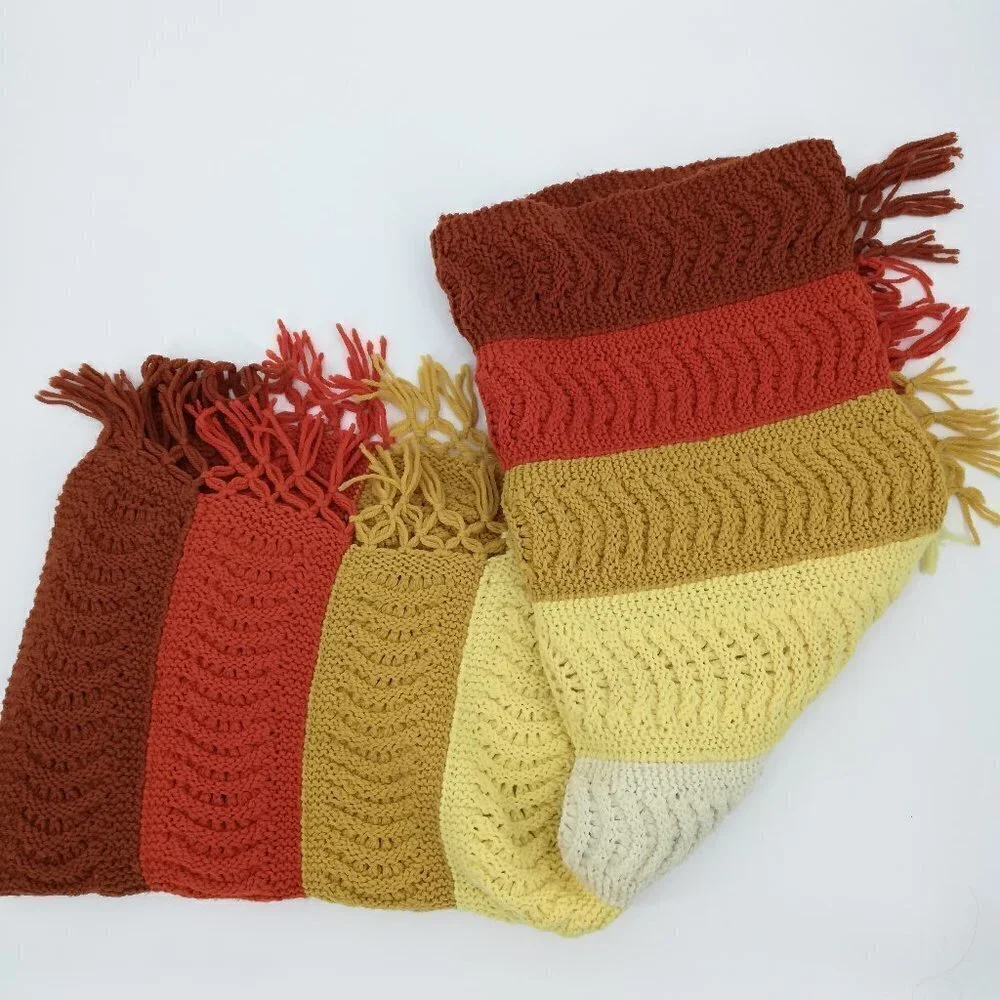 Vintage Shell Crochet Striped Afghan Blanket Throw